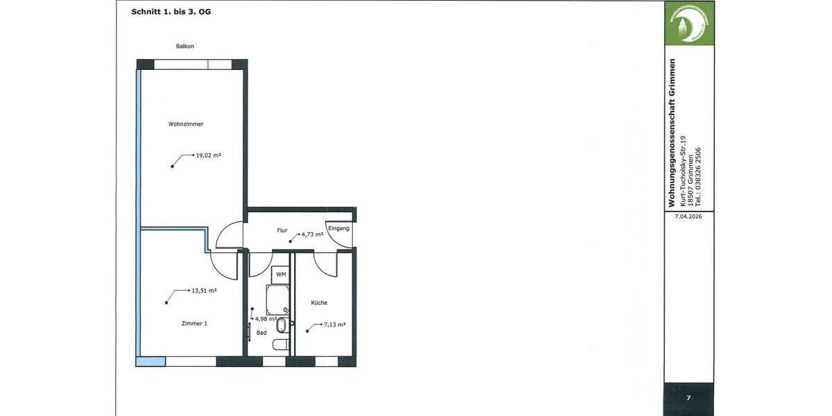 Etagenwohnung Grimmen - 2 Zimmer, 50 m&sup2;, 425&euro; | Angebot:26057835