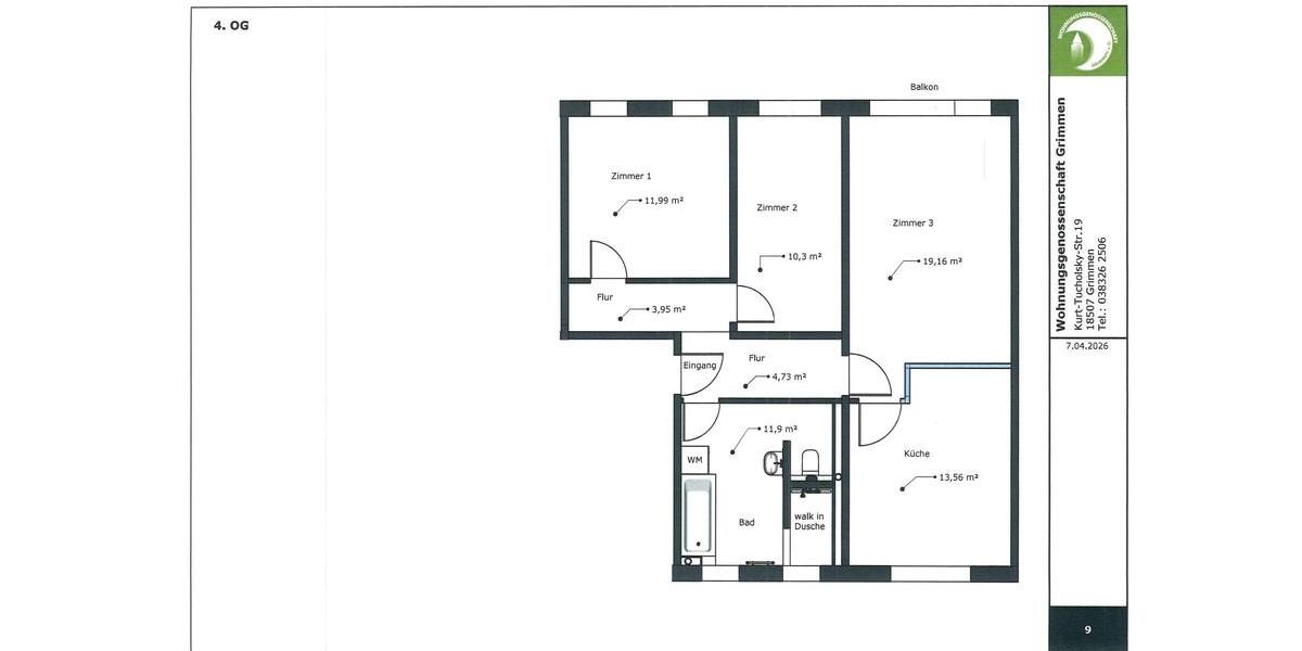Etagenwohnung Grimmen - 2 Zimmer, 50 m&sup2;, 425&euro; | Angebot:26057835