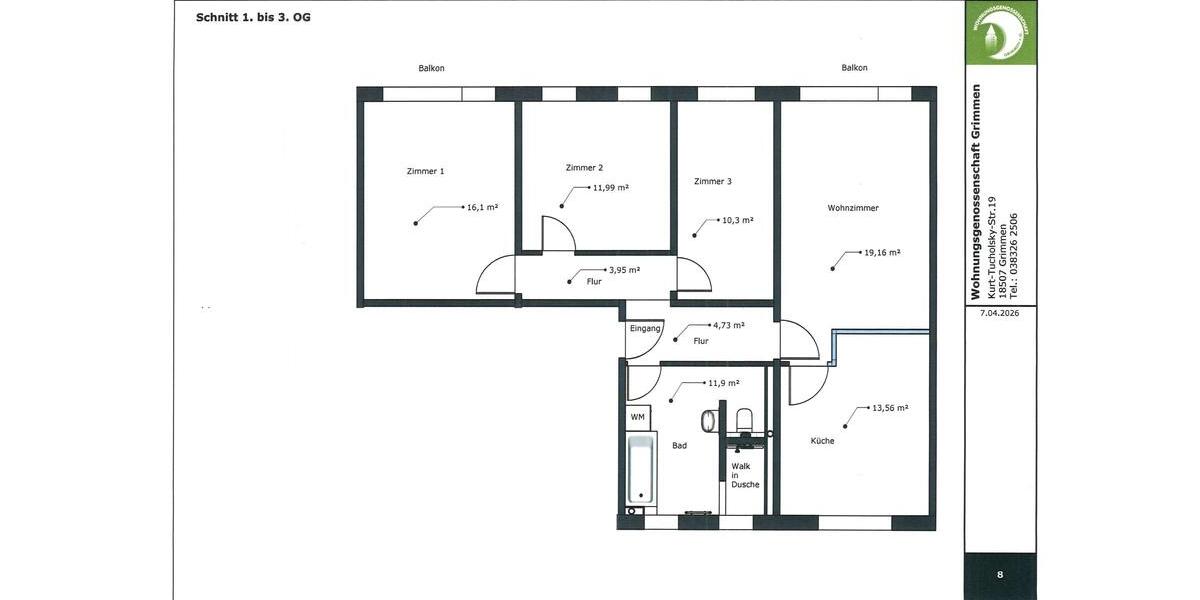 Etagenwohnung Grimmen - 2 Zimmer, 50 m&sup2;, 425&euro; | Angebot:26057835